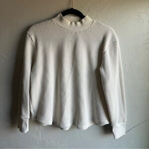 Madewell Cream Waffle Knit Mock Neck Top Minimalist Coastal Grandma Sz M